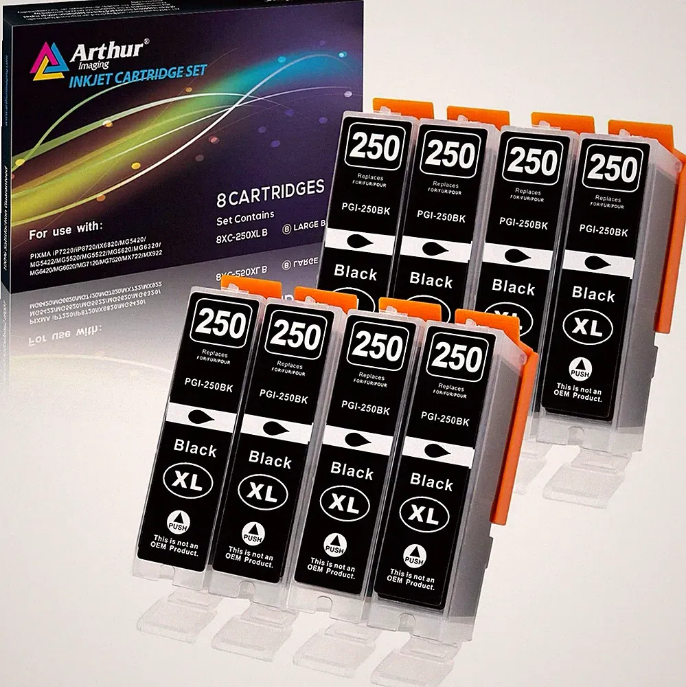 8 Pack - Arthur Imaging Compatible Ink Cartridge For Canon PGI-250XL (Black)