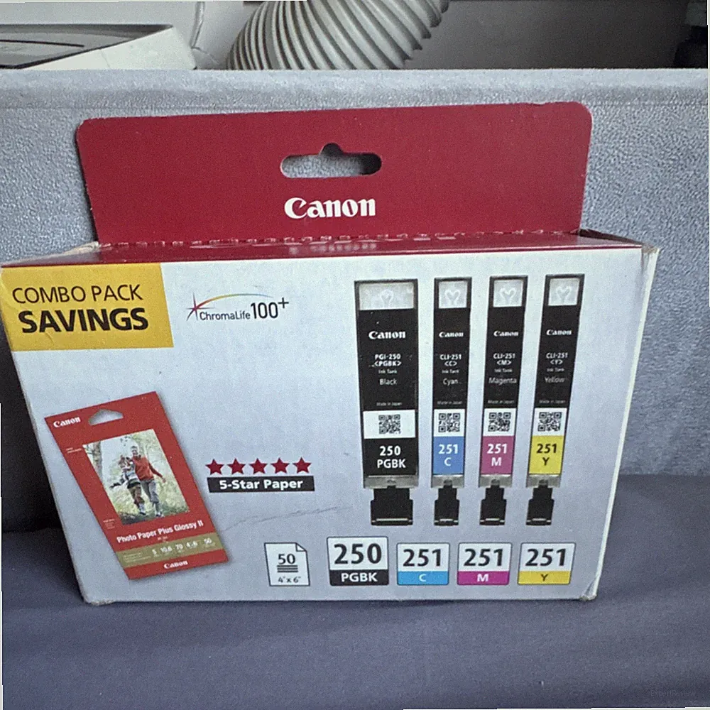 Canon PGI-250/CLI-251 Combo Pack Black Cyan Magenta Yellow Ink w/ Photo Paper