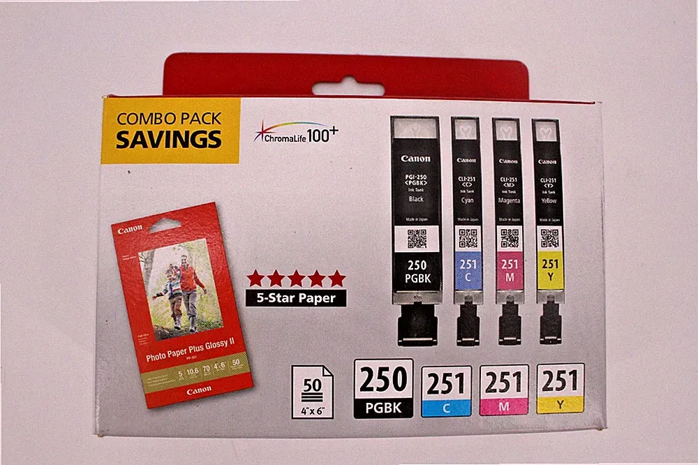 Canon PGI-250/CLI-251 Combo Pack with 50 Sheets Photo Paper 6497B004, New Sealed