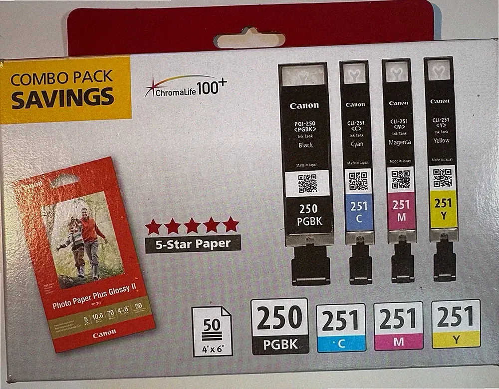 Canon PGI-250/CLI-251 ink cartridge combo pack with photo paper