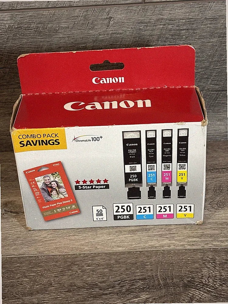 GENUINE OEM CANON PGI-250/CLI-251 COMBIPACK WITH 50 SHEETS OF PHOTO PAPER NEW!