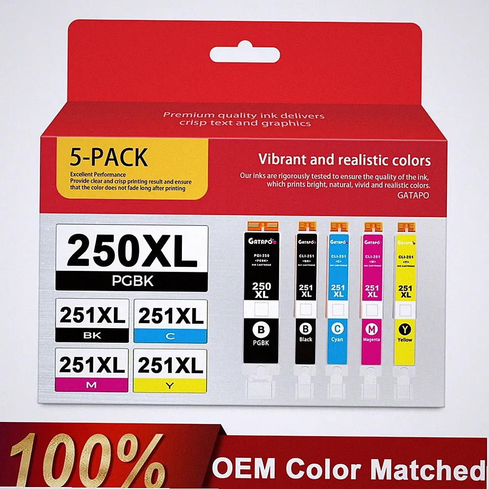 PGI-250XL CLI-251XL Ink Set (5-Pack) for Canon MG5420 MG5422 Printers