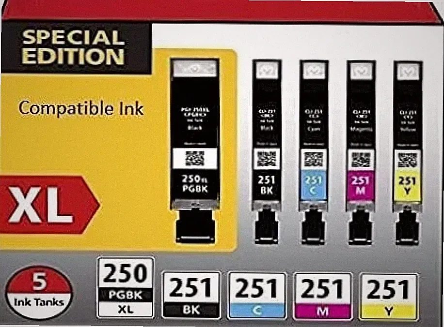 PGI250 XL & CLI251 Compatible Combo Pack Printer Ink Cartridges 5 Pack New
